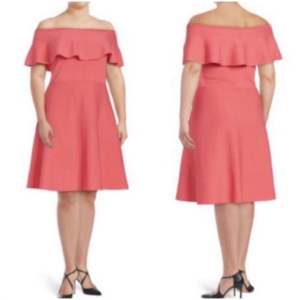 Eliza J Off the Shoulders Barbie Pink Knit Flare Dress size 2x NWT